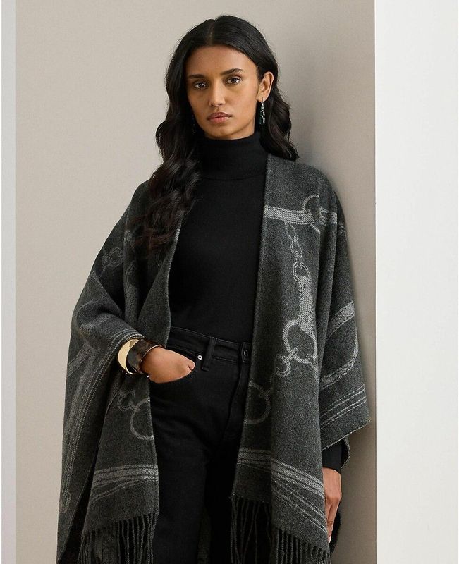 Poncho met patroon en franjes LAUREN RALPH LAUREN. Acryl materiaal. Maten één maat. Grijs kleur