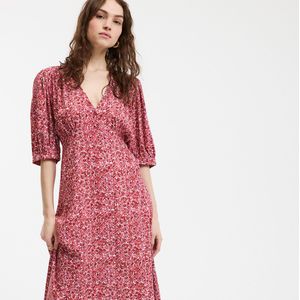 LA REDOUTE COLLECTIONS - Lange Jurk - Roze - V-hals - Bloemenprint - Viscose