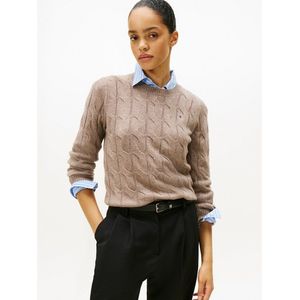 TOMMY HILFIGER - Kabeltrui - Beige - Ronde Hals - Wol