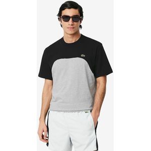 LACOSTE - Katoenen Colour-Block T-shirt - Mêleegrijs/Zwart - Korte Mouwen