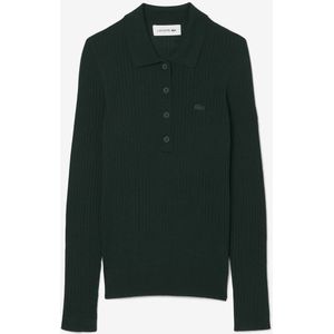 Polotrui met lange mouwen en knoopsluiting LACOSTE. Wol materiaal. Maten 36 FR - 34 EU. Groen kleur