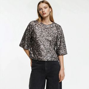 Top met pailletten, korte mouwen LA REDOUTE COLLECTIONS. Polyester materiaal. Maten XS. Grijs kleur