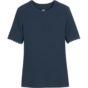 LA REDOUTE COLLECTIONS - T-shirt - Marineblauw - Ronde Hals - Korte Mouwen - Kant Detail