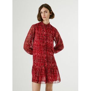 Pepe Jeans - Blousejurk - Beige/Rood - Korte Lengte - Chiffon