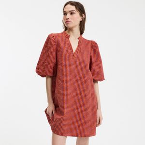 LA REDOUTE COLLECTIONS - Korte Geruite Jurk - Violet/Oranje - Katoen