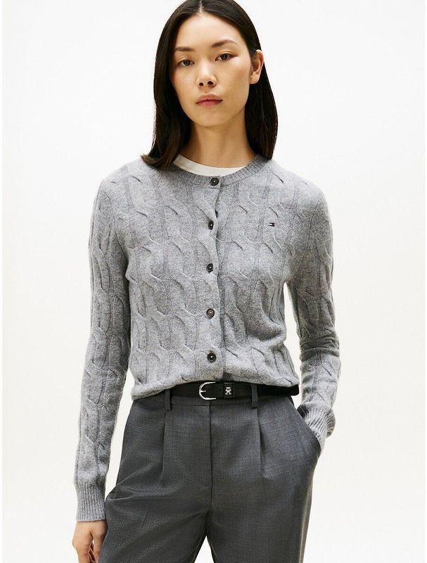 Tommy Hilfiger - Gebreid Jack - Mêlee - Regular Fit - Zuivere Wol - Kabelpatroon