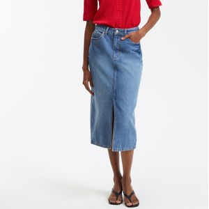 LA REDOUTE COLLECTIONS - Rechte Denim Kokerrok - Blauw - Katoen