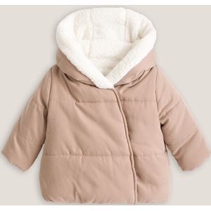 Warme jas met kap gevoerd in sherpa LA REDOUTE COLLECTIONS. Polyester materiaal. Maten 18 mnd - 81 cm. Beige kleur