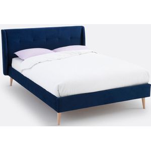 Bed met hoofdbord en bedbodem, Naisy LA REDOUTE INTERIEURS. Stof materiaal. Maten 140 x 190 cm. Blauw kleur