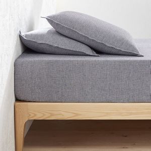 Linot Carreaux - Hoeslaken - Vichy Zwart - Gewassen Linnen - 30 cm Omslag