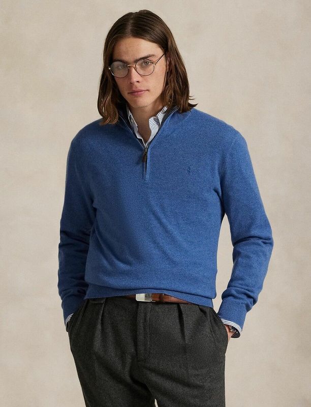 Polo Ralph Lauren - Trui - Zeeblauw - Wol - Halve Rits - Pony Player Borduursel