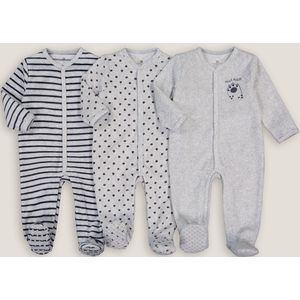 Set van 3 pyjama's in fluweel, geboorte LA REDOUTE COLLECTIONS. Fluweel materiaal. Maten 3 mnd - 60 cm. Grijs kleur