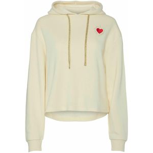 PIECES - Hoodie - Ecru/Gold - Katoen - Lange Mouwen - Motief Vooraan