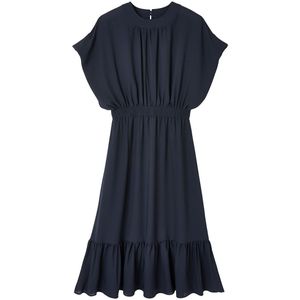 Lange jurk met korte mouwen LA REDOUTE COLLECTIONS. Polyester materiaal. Maten 36 FR - 34 EU. Blauw kleur