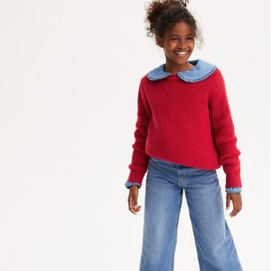 Trui met ronde hals in tricot LA REDOUTE COLLECTIONS. Katoen materiaal. Maten 5 jaar - 108 cm. Rood kleur