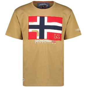 T-shirt met korte mouwen en ronde hals J-newflag GEOGRAPHICAL NORWAY. Katoen materiaal. Maten XL. Beige kleur