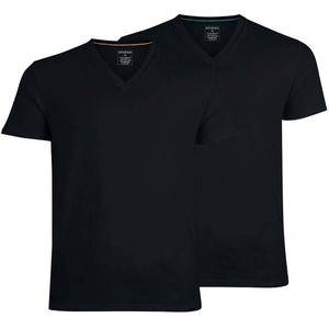 Set van 2 T-shirts met V-hals, in stretchkatoen ATHENA. Katoen materiaal. Maten L. Zwart kleur