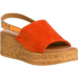 Sandalen met sleehak in kurk TAMARIS. Leer materiaal. Maten 41. Oranje kleur