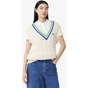 LACOSTE - Mouwloze Geribde Tennistrui - Ecru/Groen - V-hals