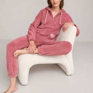 Pyjama in fleecetricot, met kap LA REDOUTE COLLECTIONS. Katoen materiaal. Maten 42/44 FR - 40/42 EU. Roze kleur