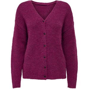 ONLY - Gebreid Vest - Fuchsia - Polyester - V-hals met Knoopsluiting