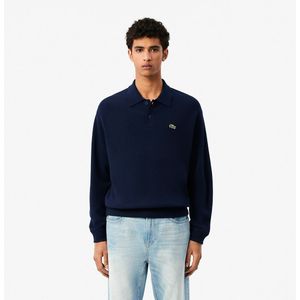 LACOSTE - Trui met Polokraag - Marineblauw - Gekaarde Wol - Relaxed Fit