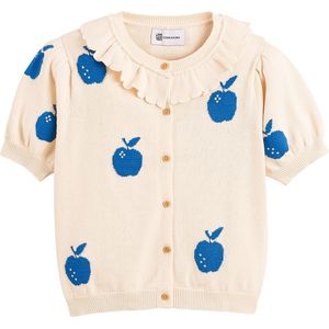 Gebreid vest met korte mouwen en appelmotiefjes, bio katoen EMILE & IDA X LA REDOUTE. Katoen materiaal. Maten 5 jaar - 108 cm. Beige kleur