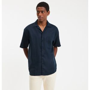 LA REDOUTE COLLECTIONS - Linnen Hemd - Marineblauw - Korte Mouwen - Recht Model
