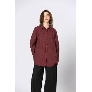 SEE U SOON - Gestreepte Blouse - Bordeaux - Katoen - Lange Mouwen - Oversized Model