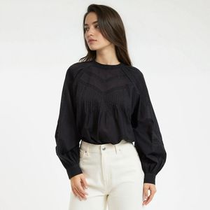 LA REDOUTE COLLECTIONS - Blouse - Zwart - Katoen Voile - Ronde Hals
