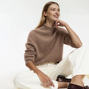 Trui in kasjmier met opstaande kraag in fijn tricot LA REDOUTE COLLECTIONS. Kasjmier materiaal. Maten M. Kastanje kleur