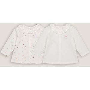 Set van 2 T-shirts met lange mouwen, harten motief LA REDOUTE COLLECTIONS. Katoen materiaal. Maten 1 jaar - 74 cm. Wit kleur