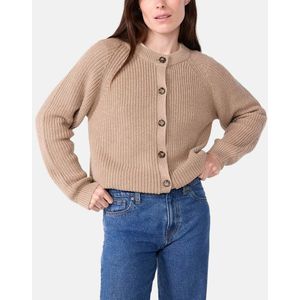 PETIT BATEAU - Effen Damesvest - Beige - Wol en Katoen