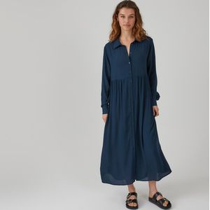 Wijd uitlopende lange hemdjurk, lange mouwen LA REDOUTE COLLECTIONS. Viscose materiaal. Maten 46 FR - 44 EU. Blauw kleur