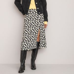 Rechte lange rok met bloemenprint LA REDOUTE COLLECTIONS. Polyester materiaal. Maten 52 FR - 50 EU. Zwart kleur