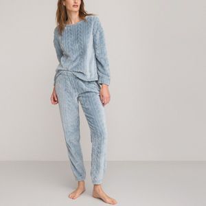 Pyjama in fleecetricot, kabel effect LA REDOUTE COLLECTIONS. Katoen materiaal. Maten 34/36 FR - 32/34 EU. Blauw kleur