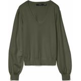 VERO MODA - Trui met V-hals - Kaki - Viscose Materiaal