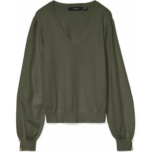 VERO MODA - Trui met V-hals - Kaki - Viscose Materiaal