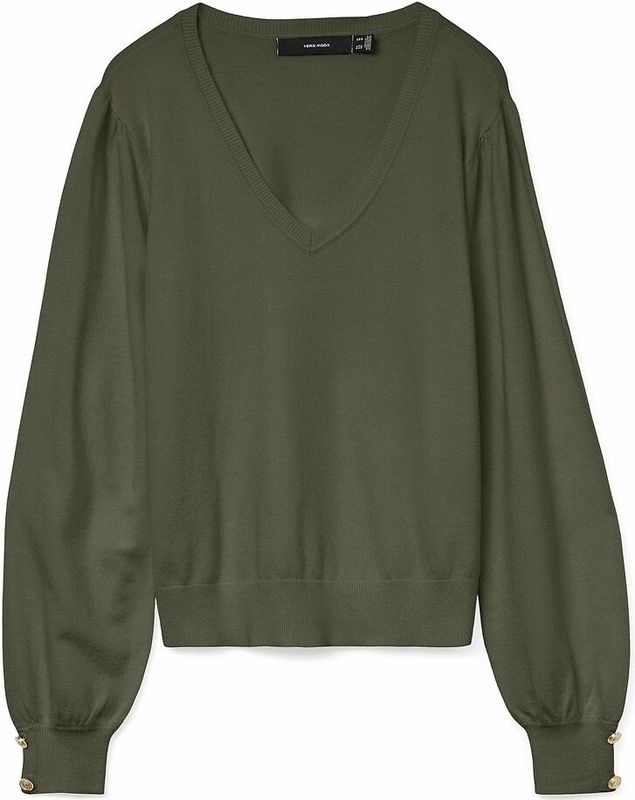 VERO MODA - Trui met V-hals - Kaki - Viscose Materiaal
