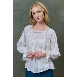 Blouse met kant en ruches, LORELEI LOUISE MISHA. Katoen materiaal. Maten 42 FR - 40 EU. Wit kleur