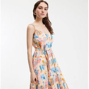 LA REDOUTE COLLECTIONS - Bedrukte Maxi-jurk - Kastanje Kleur - Katoen - Dunne Bandjes