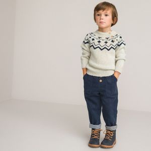 Rechte broek in geribd fluweel, voering in jersey LA REDOUTE COLLECTIONS. Katoen materiaal. Maten 9 mnd - 71 cm. Blauw kleur