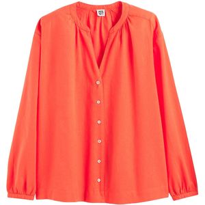 Losse blouse met tuniekhals, linnen en katoen LA REDOUTE COLLECTIONS. Katoenlinnen materiaal. Maten 36 FR - 34 EU. Oranje kleur