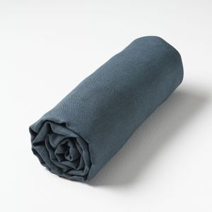 Hoeslaken in gewassen linnen, Elina AM.PM. Gewassen linnen materiaal. Maten 180 x 200 cm. Blauw kleur
