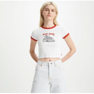 Cropped T-shirt, motief vooraan LEVI'S. Katoen materiaal. Maten M. Wit kleur