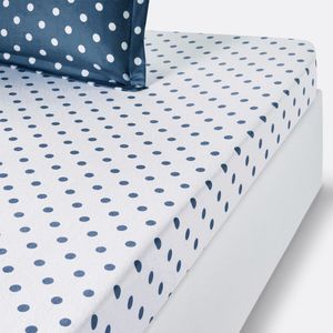 LA REDOUTE INTERIEURS - Hoeslaken - Flanel - Wit/Petrol - 100% Katoen