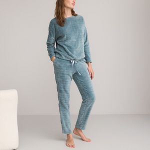 Pyjama lange mouwen, in fleecetricot LA REDOUTE COLLECTIONS. Katoen materiaal. Maten 50/52 FR - 48/50 EU. Blauw kleur