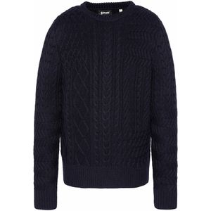 Trui met ronde hals in grof tricot SCHOTT. Wol materiaal. Maten L. Blauw kleur