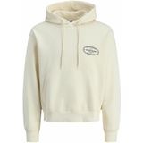 JACK & JONES - Sweater - Beige - Met Kap en Print Achteraan - Katoen