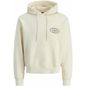 JACK & JONES - Sweater - Beige - Met Kap en Print Achteraan - Katoen